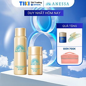 Bộ đôi Kem chống nắng dạng xịt dưỡng da bảo vệ hoàn hảo + Kem chống nắng dạng sữa dưỡng da kiềm dầu bảo vệ hoàn hảo (Anessa Gold Spray 60g + Gold Milk 20ml)