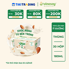 Thùng Sữa hạt Veyo lên men tự nhiên Vị Nguyên bản Ít đường (30hộp x 180ml)