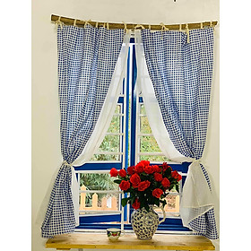 Mua Rèm vải decor  rèm vải canvas MARYTEXCO trang trí nhà cửa  làm dịu nhẹ ánh sáng tự nhiên  rèm ore hoàn thiện tặng kèm dây buộc rèm vintage - họa tiết CARO XANH LỤC R-I03 (Giao hàng cho vận chuyển trong 8h làm việc