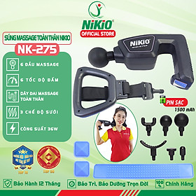 Máy (Súng) Massage Toàn Thân Nikio NK-275 - 6 Đầu + 1 Dây Đai Mát Xa Thay Thế, Tích Hợp Nhiệt Sưởi Ấm Giãn Cơ, Làm Dịu Cơn Đau Nhức Cơ Bắp Nhanh, Công Nghệ Mát Xa Mới