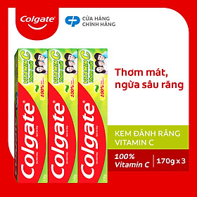 Bộ 3 Kem đánh răng Colgate Vitamin C thơm mát 170g/ tuýp