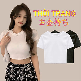 Áo croptop tay ngắn Croptop nữ cổ tròn chất liệu cotton 313