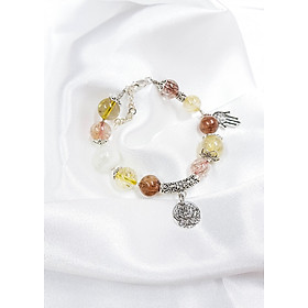 Vòng tay mệnh Thổ , Kim đá thạch anh tóc kết hợp charm hoa sen bạc LAT.113