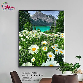 Mua Tranh tự tô màu theo số sơn dầu số hóa phong cảnh hồ nước hoa cúc dại PC4031