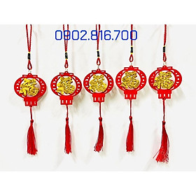 Set 5 Liễng nhung đỏ hình cá chép, quạt , lồng đèn khắc chữ PHƯỚC vàng treo cây mai đào tắc phụ kiện trang trí TẾT