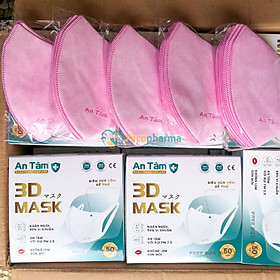 Hộp 50 cái khẩu trang 3d mask kháng khuẩn An Tâm ngăn bụi mịn dây đeo mềm mại dễ thở