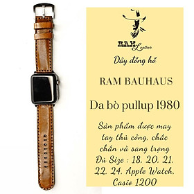 Dây apple watch da bò thật nâu đỏ handmade bền chắc cực đẹp RAM bauhaus 1980 - tặng khóa chốt và adapter