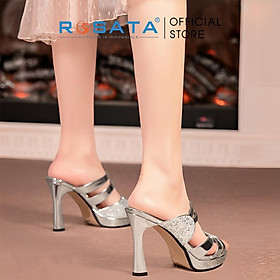 Giày cao gót nữ đế trụ 8 phân mũi tròn xỏ chân quai ngang kim tuyến ROSATA RO527 ( Bảo Hành 12 Tháng ) - Đồng