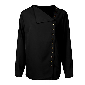 Fashion Women Lady Solid Chiffon Turndown Collar Asymmetric Buttons Long Sleeves Blouse - XL