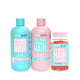Combo set gội xả + kẹo dẻo Chewable HAIRBURST kích thích mọc tóc, chắc khỏe 350ml/chai + 60v/lọ
