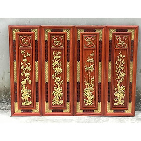 Bộ tranh tứ quý bốn mùa tùng cúc trúc mai ,bằng gỗ hương đỏ kt 37×107×3cm 