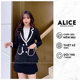 Áo Vest Nữ Thiết Kế Màu Đen ALICE Phối Viền Trắng Trẻ Trung Thanh Lịch V260