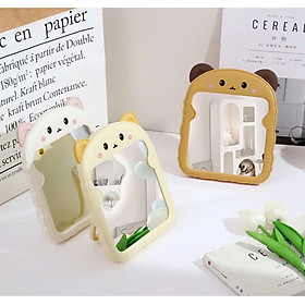Gương để bàn makeup tai mèo dễ thương, gương vuông decor có thể gập lại tiện lợi