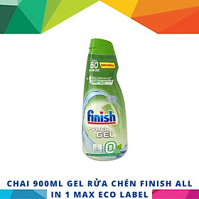 Chai 900ml Gel rửa chén Finish All in 1 Max 0% Ecolabel EU - 10x tính năng trong 1 dành cho tất cả máy rửa chén gia đình