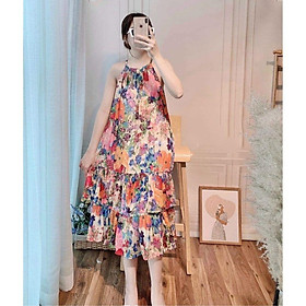 Váy bầu hai dây thời trang thiết kế  chất lụa hoa freesize từ 45 đến 70kg-đầm bầu dễ thương
