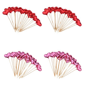 80 Pieces Pink&Red Toothpick PU Leather Heart Cupcake Picks Birthday Topper