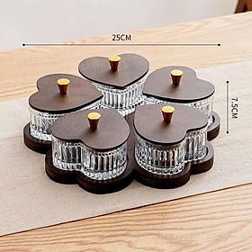 Hũ Đựng Mứt Tết 6 Ngăn Thuỷ Tinh Có Nắp - Khay Mứt Trái Tim - Kèm Khay Đựng Bánh Kẹo, Hoa Quả Trang Trí Ngày Tết Sang Trọng - HÀNG CHÍNH HÃNG MINIIN