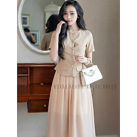 Set áo nâu chân váy voan tơ NGADO , set áo váy Nữ , set công sở , dự tiệc