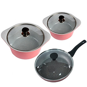 Combo 3 món, nồi đúc ceramic cao cấp 20 cm, 24 cm, chảo sâu lòng 28 cm có nắp