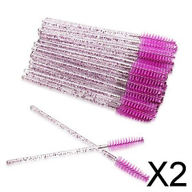 2x100PCS Eyelash Brush Disposable Mascara Wands Crystal Applicators Fuchsia