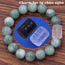 Vòng chuỗi đeo tay đá cẩm thạch (xanh khói) charm lục tự Đại minh chân ngôn, 10 ly, Om Mani Padme Hūm, Chân ngôn Lục tự