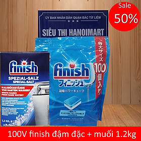 Combo Viên rửa bát Finish 100 viên nhật + Muối rửa bát Finish 1.2kg