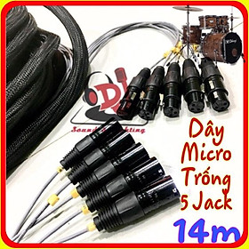 dây nhạc cụ trống dây Mic drum 5 đầu Jack canon đực cái dài 14m dây Mic trống jazz