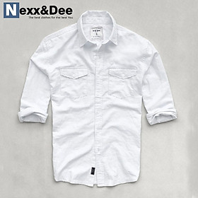 Áo sơ mi nam tay dài hai túi công sở màu trắng vải oxford denim cao cấp NS035 - Màu trắng - Size S  50-57kg