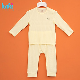 Bộ quần áo dài tay cài vai vải gỗ sồi cao cấp cho bé Haki BM004