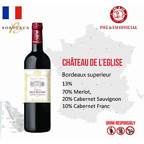 Rượu Vang Đỏ Pháp Chateau de l'Eglise Bordeaux Superieur