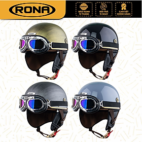 Mũ bảo hiểm xe máy nửa đầu Rona Pug kèm kính phi công viền bạc, nón xe máy nam nữ freesize