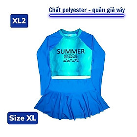 Đồ bơi tay dài cho bé gái kín đáo từ 30-50kg - Áo lững chân váy cạp cao- Kiến Lữa - XL2:41-45kg