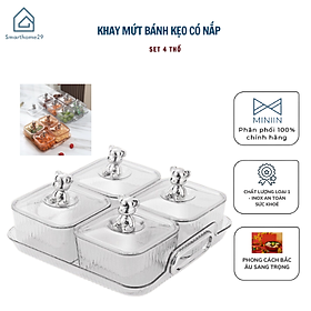 Mua Set 4/6 Hũ Đựng Bánh Mứt Có Nắp Đậy Hình Gấu Bạc Kèm Khay Đựng Hiện Đại Cao Cấp - HÀNG CHÍNH HÃNG MINIIN