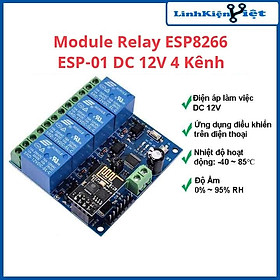 Module relay ESP8266 ESP-01 DC 12V 4 kênh hỗ trợ điều khiển từ xa trên điện thoại