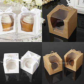 24pcs Vintage Paper Cake Bakery Box with Window Wedding Favor White Brown