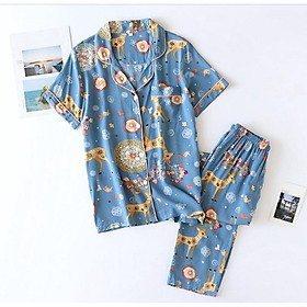 Bộ Đồ Pijama Mặc Nhà Ngắn Tay Azuno BN0111Chất Liệu Cotton Lụa Nhẹ Mát Cho Mùa Hè