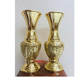 Mua Combo đôi lọ hoa hoạ tiết bát tiên bằng đồng vàng nguyên chất cao 40cm