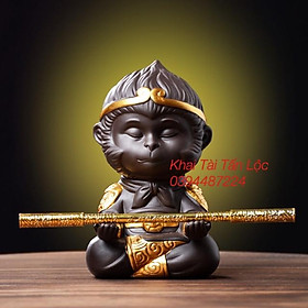 Mua Tượng tôn ngộ không xoè tay gốm tử sa kèm gậy