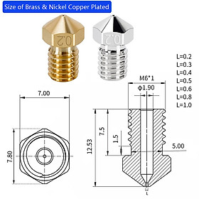 CNCFEP 2 chiếc Vòi phun E3D V5 V6 Tất cả các vòi phun bằng đồng thau mạ đồng niken Các bộ phận máy in 3D cho dây tóc 1.75mm cho CR10 Ender 3 Kích thước: 1.2mm 1.75mm