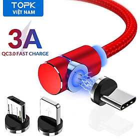 Mua  HÀNG CHÍNH HÃNG  - Cáp sạc nam châm TOPK AM69 3 trong 1 dành cho XIAOMI OPPO HUAWEI iphoneX Vivo Redmi Note 7 -  Màu đỏ