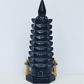 Tháp Văn Xương Đá Obsidian Đen Brazil 9 tầng - Maxi - 10cm - Hợp Mệnh Mộc, Thuỷ