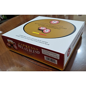 Cà phê viên nén Relax Blend - Saigon Espresso, Loại Viên nén lớn = 10g/viên (1 hộp 50 viên; KLT : 500g/hộp). Viên nén café tương thích với máy Lavazza Blue, cho ra 1 ly cà phê Epresso chất lượng, thơm ngon, vị đậm đà, lớp crema dày .