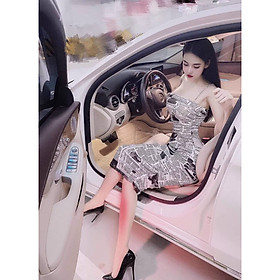 Đầm hai dây hoạ tiết có mút