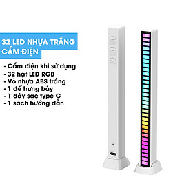 Thanh đèn LED RGB nháy theo nhạc cảm ứng âm thanh 32 hạt LED 16 triệu màu không app dùng trang trí máy tính, decor phòng, gắn trong ô tô - Màu trắng - Cắm điện