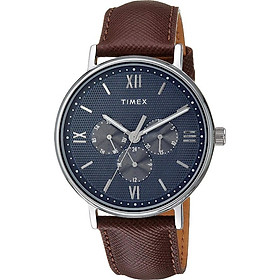 Đồng hồ Dây Da Nam Timex Southview 41mm Silver-tone Case Blue Dial Brown Leather Strap - TW2T35100