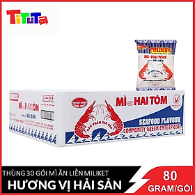 Nguyên thùng 30 gói Mì ăn liền Miliket Hai tôm hương vị hải sản 75gX30