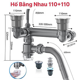 Bộ Xi Phông Thoát Nước Chậu Rửa Bát, Bầu Xả Inox 304, Thoát Nước Nhanh, Ngăn Mùi Hôi