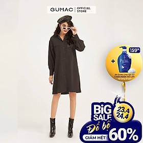 Đầm suông nữ GUMAC DB1149 thiết kế sơ mi 2 túi