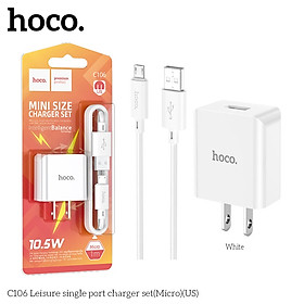 Bộ sạc điện thoại cho Iphone và Android hoco. C106 cổng USB sạc nhanh 2.1A dây dài 1M, dòng điện ổn định an toàn bảo vệ máy - Hàng Chính Hãng - Bộ sạc cho Android Micro Usb