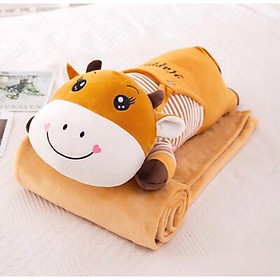 Bộ chăn gối văn phòng đa năng 2 trong 1 hình bò mặc áo